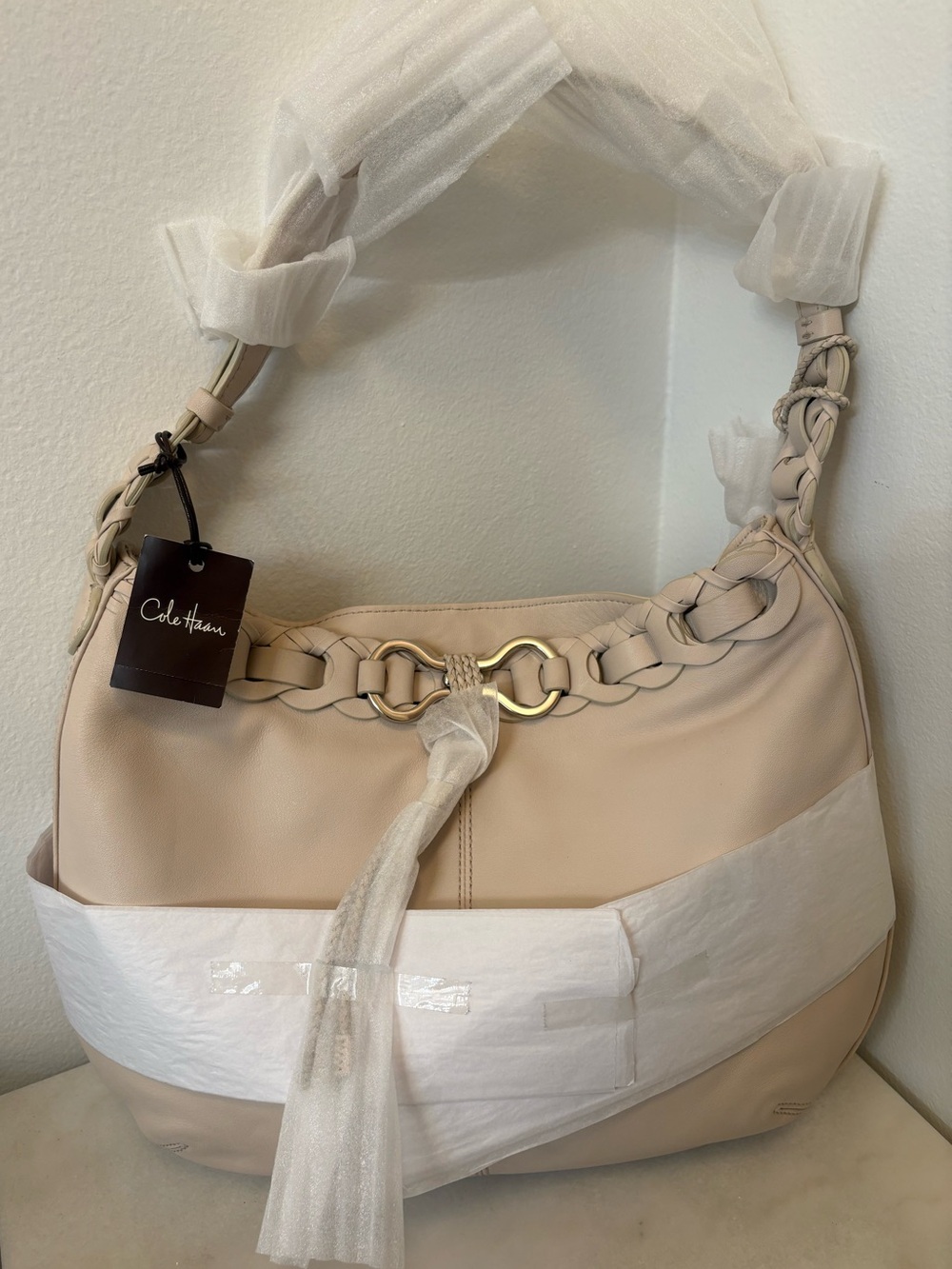 Cole Haan McKenzie Hobo Leather Bag White Pine NWT MSRP $298